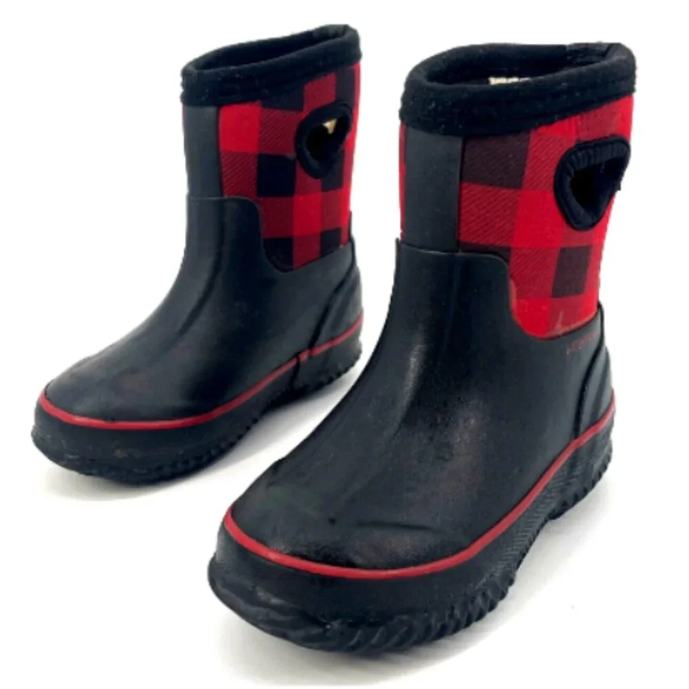 Cat & Jack Unisex Kids‎ Red Buffalo Plaid Waterproof Winter  Snow Boots Size 5/6